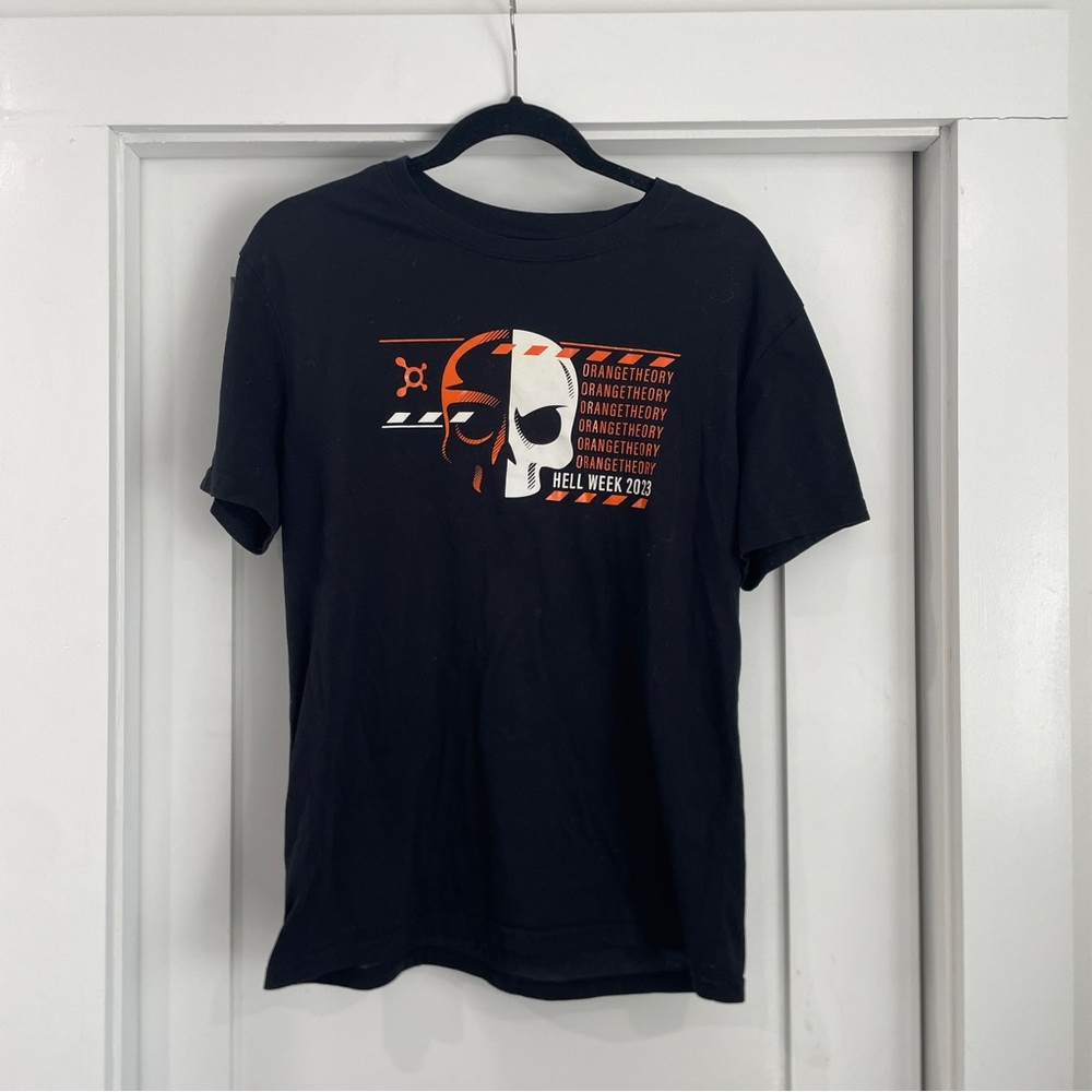 Orangetheory Black Tee with Orange & White Skull Graphic